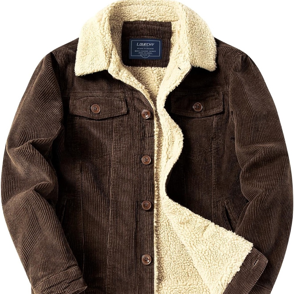 LOUECHY Men's Corduroy Sherpa Lined Trucker Jacket NEW